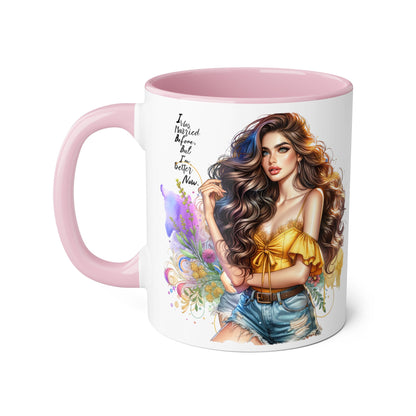 I Was Married Before But I'm Better Now Boho Chic Accent Mugs, Inspirational Coffee Cup, Gift for Her, Unique Art Mug, Home Decor, Vibrant Floral Design