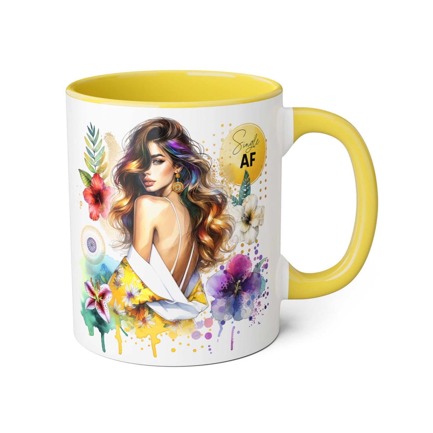 Single AF Colorful Motivational Accent Mug with Floral Design, Perfect for Gifts and Daily Inspiration