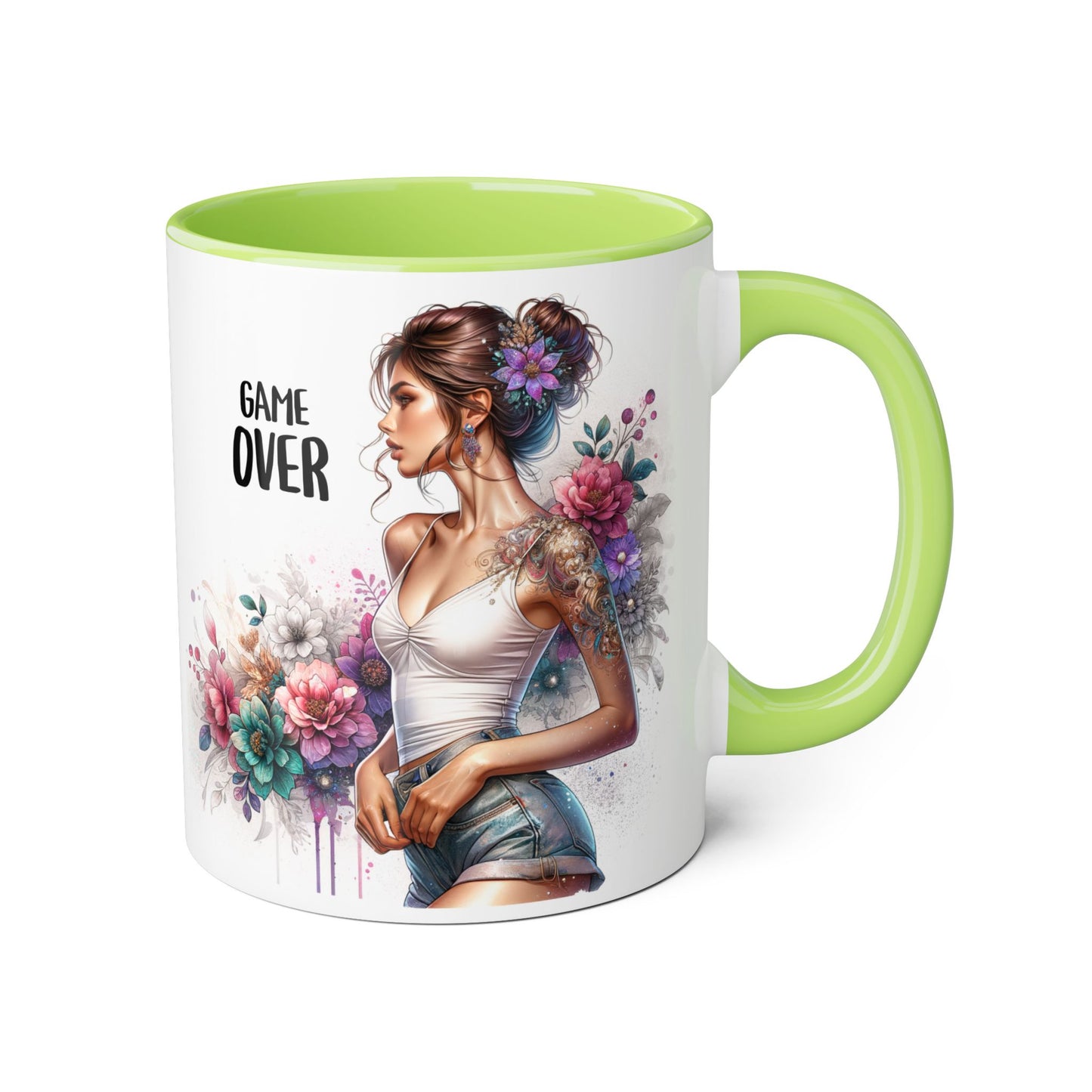 Floral Game Over Mug | Stylish Coffee Cup for Gamers | Unique Gift for Birthdays, Holidays, or Just Because, Tea Mug, Accent Mugs