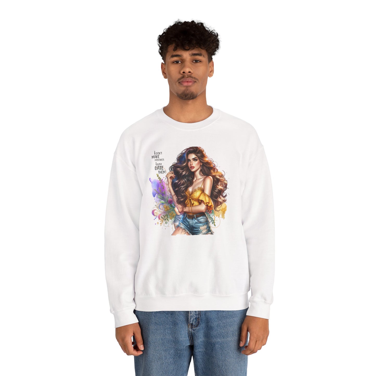 I Don`t  Make Mistakes, I Just Date Them Artistic Crewneck Sweatshirt - Perfect for Casual Outings, Gifts, Festivities, and Everyday Comfort, Featuring Colorful Designs
