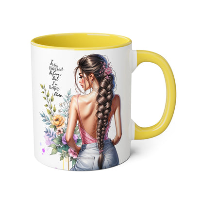 I Was Married Before But I'm Better Now Stylish Floral Accent Mug, Perfect Gift for Tea and Coffee Lovers, Unique Drinkware, Bridal Shower Gift, Inspirational Quote Mug