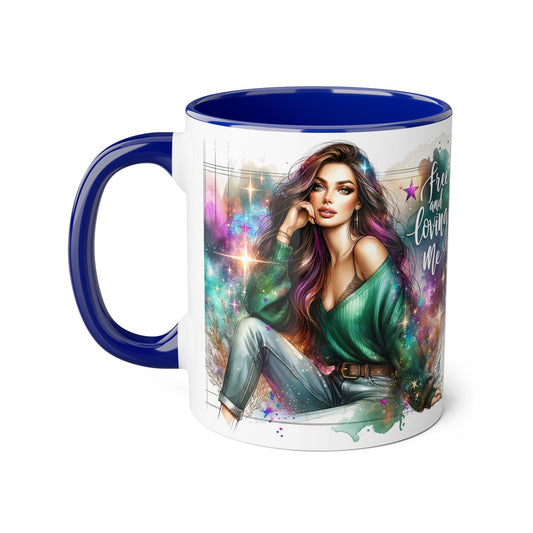 Mystical Art Accent Mug - Free and Loving Me, Unique Gift, Coffee Lover, Inspirational Decor, Fantasy Themed