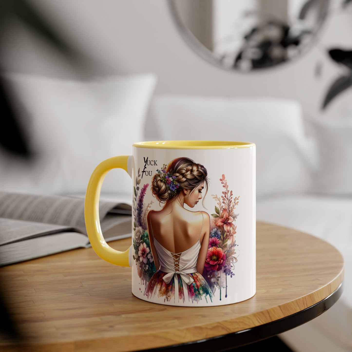 Yuck Fou Floral Artwork Accent Mug, 11oz Coffee Mug, Unique Gift for Her, Bohemian Style Mug, Personalized Coffee Cup