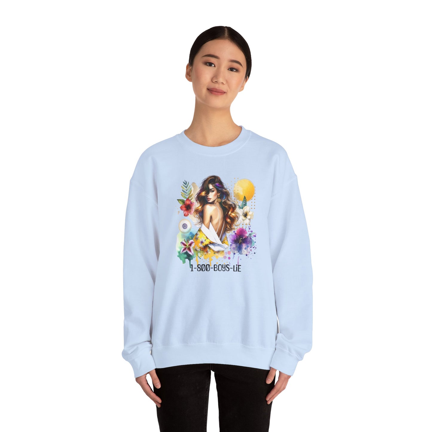 1-800-Boys-Lie Bohemian Floral Crewneck Sweatshirt, Trendy Oversized Sweater, Unique Gift for Her, Cozy Fall Apparel, Birthday & Casual Wear