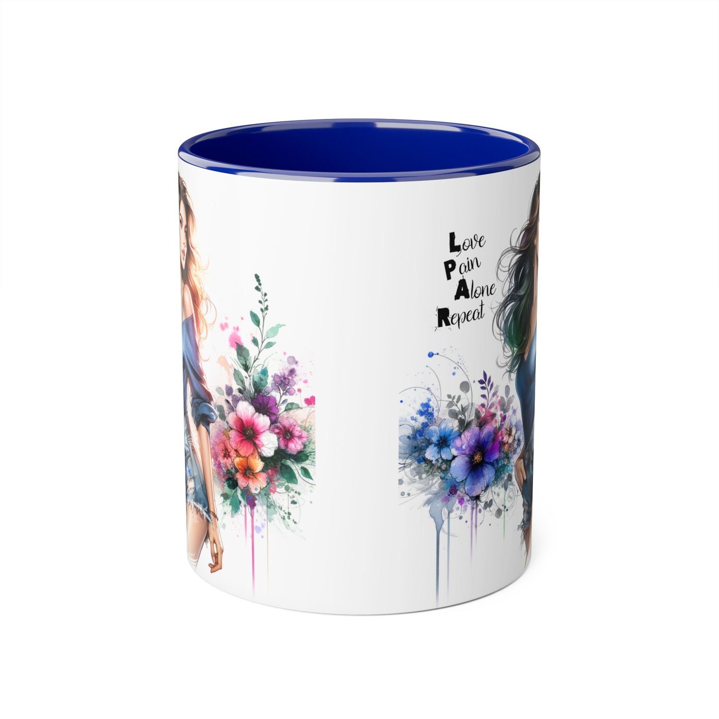 Stylish Accent Mug, Love Pain Alone Repeat Mug, Floral Design Coffee Cup, Gift for Her, Motivational Drinkware