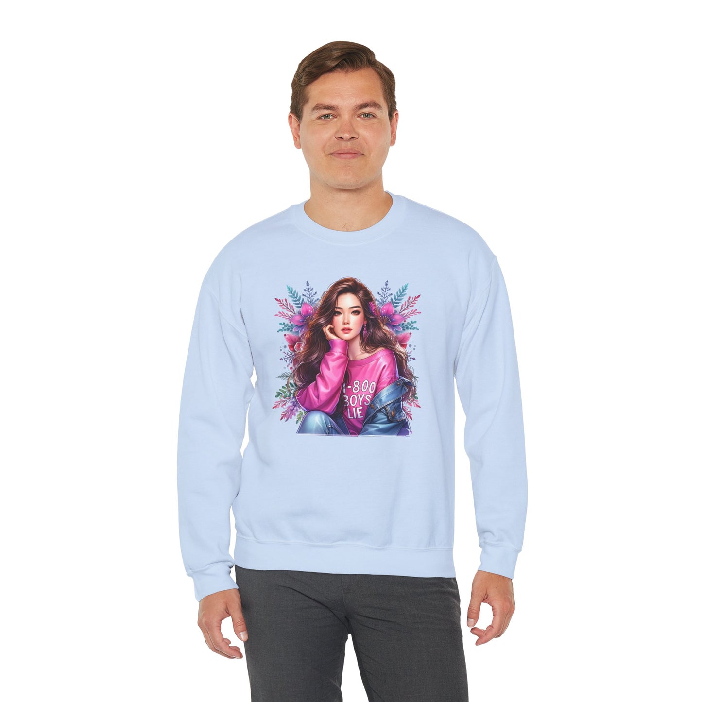 1-800-Boys-Lie Trendy Crewneck Sweatshirt - Cozy Unisex Pullover, Perfect for Casual Days, Gifts for Her, Cute Fashion Layering, Everyday Style