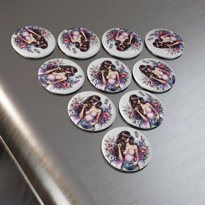 Chic Floral Button Magnet, Unique Gift, Home Decor, Collectible, Lost You Found Me Design, Round Magnet