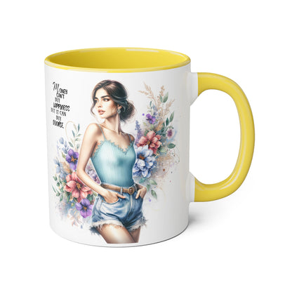 Money Can't Buy Happiness But It Can Buy Divorce Humoristic Inspirational Accent Mugs, Motivational Gift for Women, Floral Coffee Cup, Mother's Day Mug, Women Empowerment Drinkware