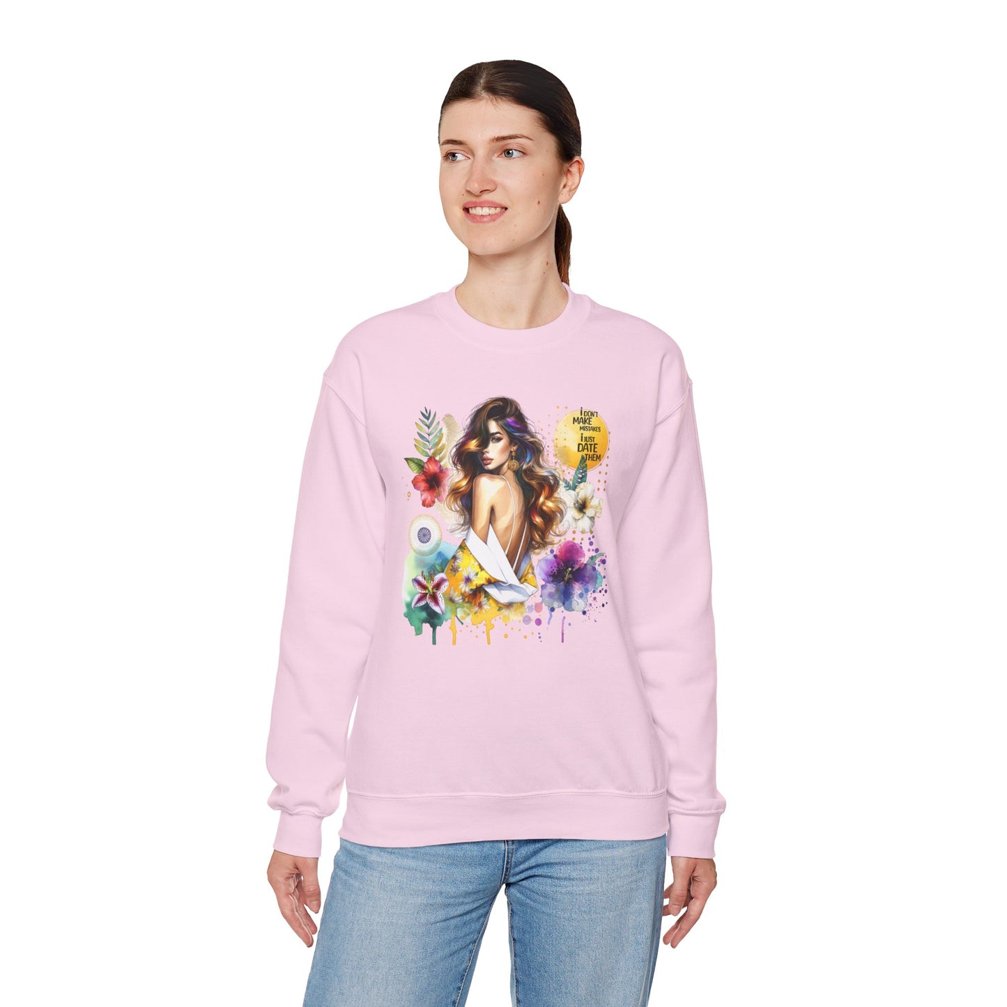 I Don't Make Mistakes, I Just Date Them Floral Art Crewneck Sweatshirt, Comfortable Ladies Fashion, Gift for Her, Boho Style, Casual Outfit, Cozy Sweater