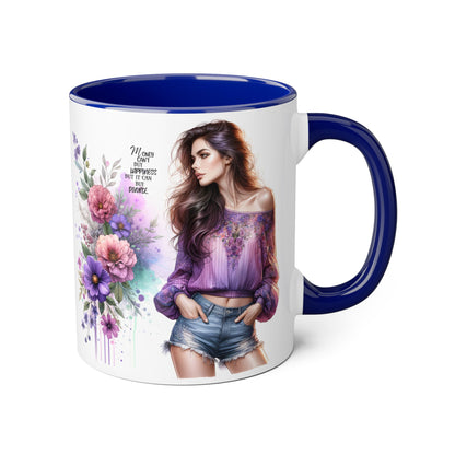 Money Can't Buy Happiness But It Can Buy Divorce Humoristic Stylish Floral Accent Mug, Coffee Cup, Gift for Her, Home Decor, Inspirational Quote, Unique Design