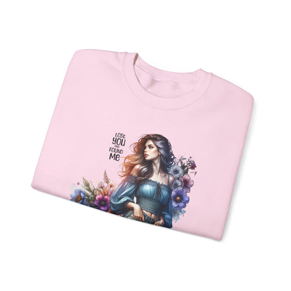 Lost You And Found Me Whimsical Floral Crewneck Sweatshirt | 'Until You Came to Me' Quote | Cozy Gift for Her, Floral Sweatshirt, Relaxed Style, Casual Wear