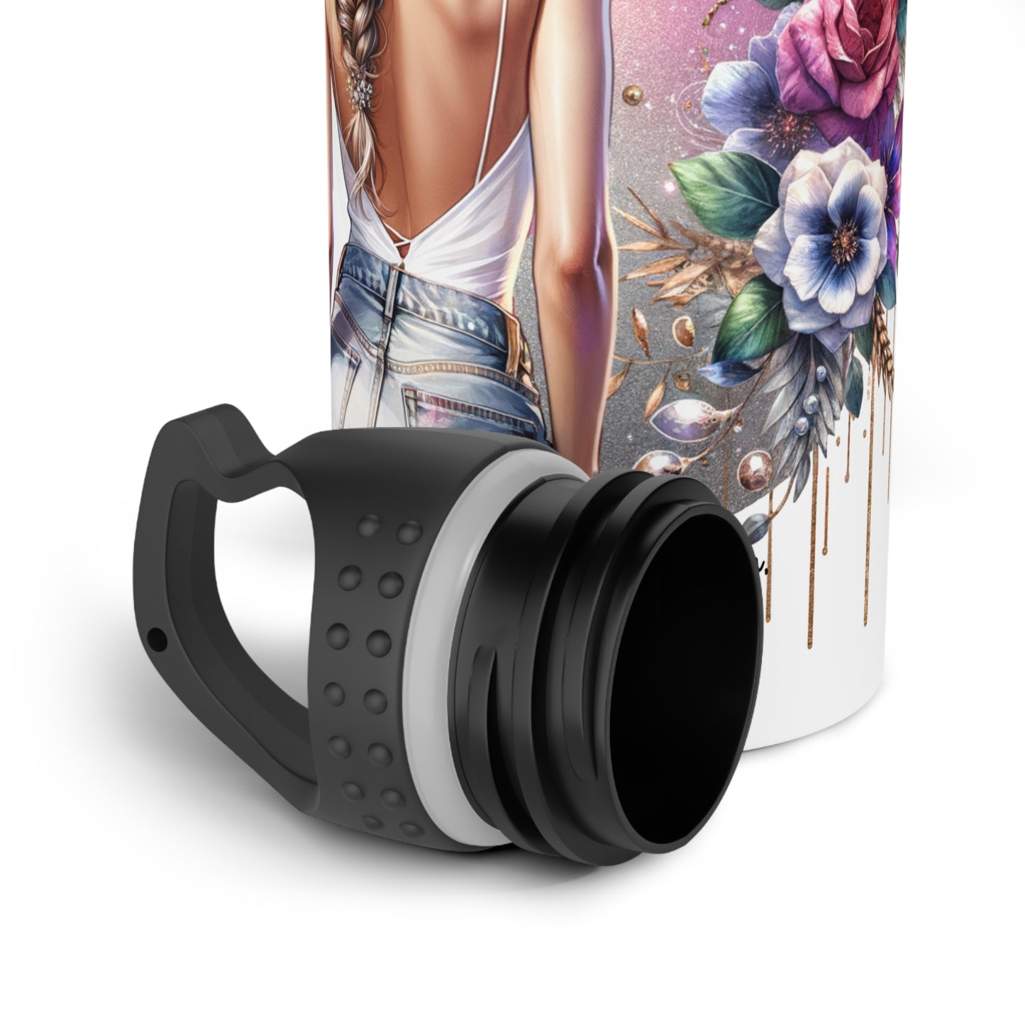 Thank U, Next Chic Floral Water Bottle, Motivational Drinkware, Eco-Friendly Stainless Steel, Fitness Hydration, Unique Gift for Her