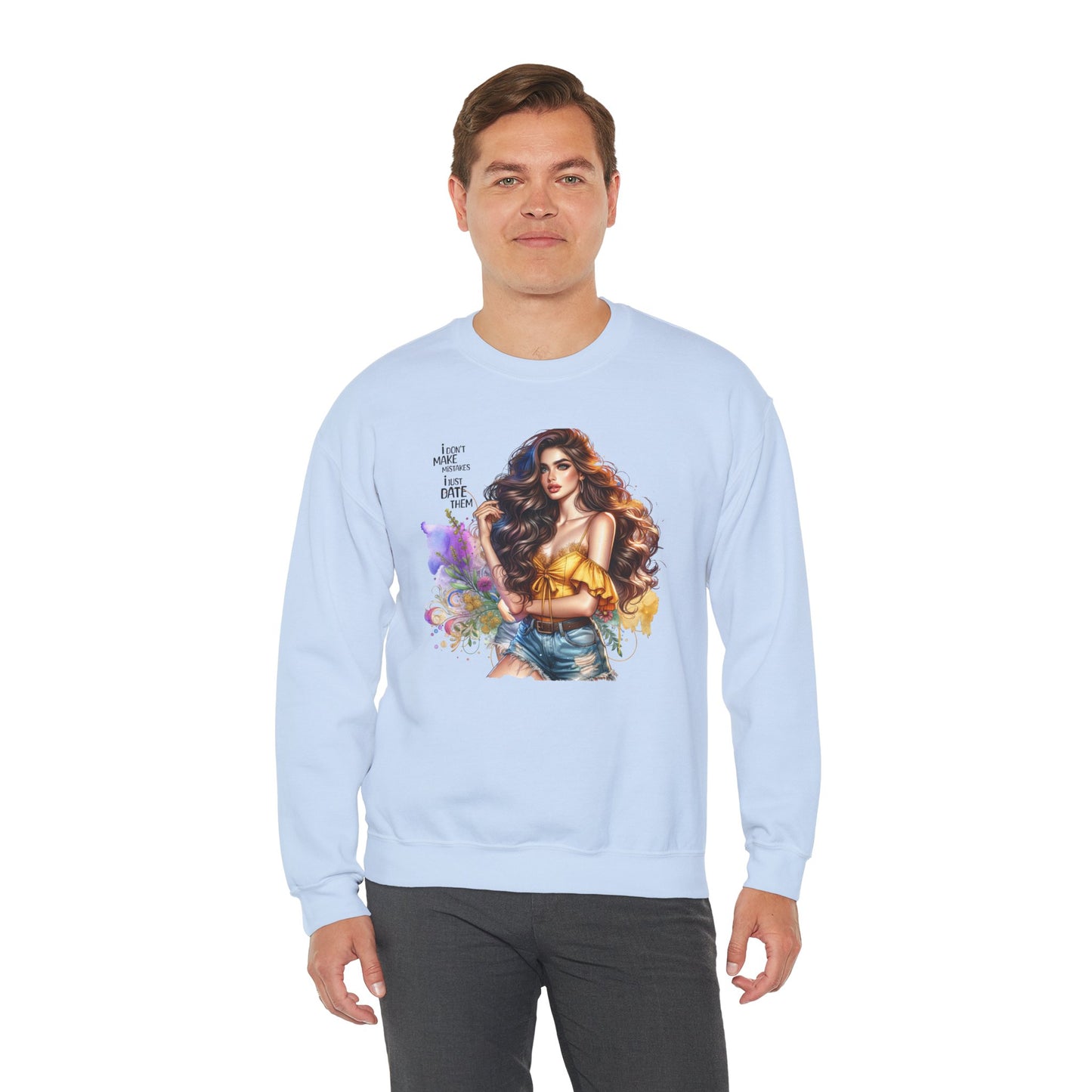I Don`t  Make Mistakes, I Just Date Them Artistic Crewneck Sweatshirt - Perfect for Casual Outings, Gifts, Festivities, and Everyday Comfort, Featuring Colorful Designs