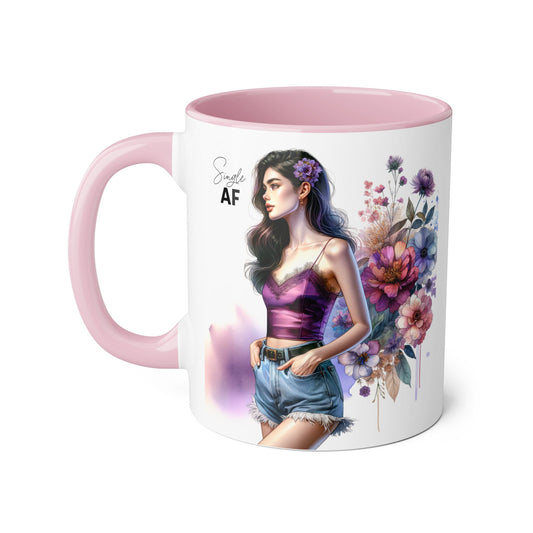 Floral Art Accent Mug, Beautiful Coffee Mug, Gift for Her, Boho Style, Colorful Drinking Cup, Home Decor