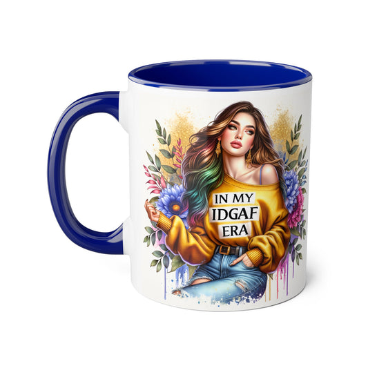 Colorful Floral Accent Mug - 'In My IDGAF Era' - Inspirational Coffee Cup, Gift for Her, Boho Home Decor, Self-Love Mug