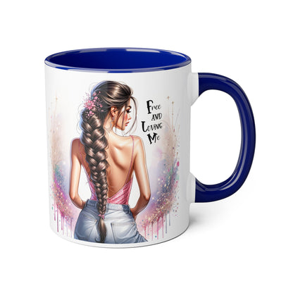 Empowerment Accent Mug, 11oz - Free And Loving Me Design, Inspirational Gift, Coffee Lovers, Self-Love, Artistic Home Decor, Feminine Vibe