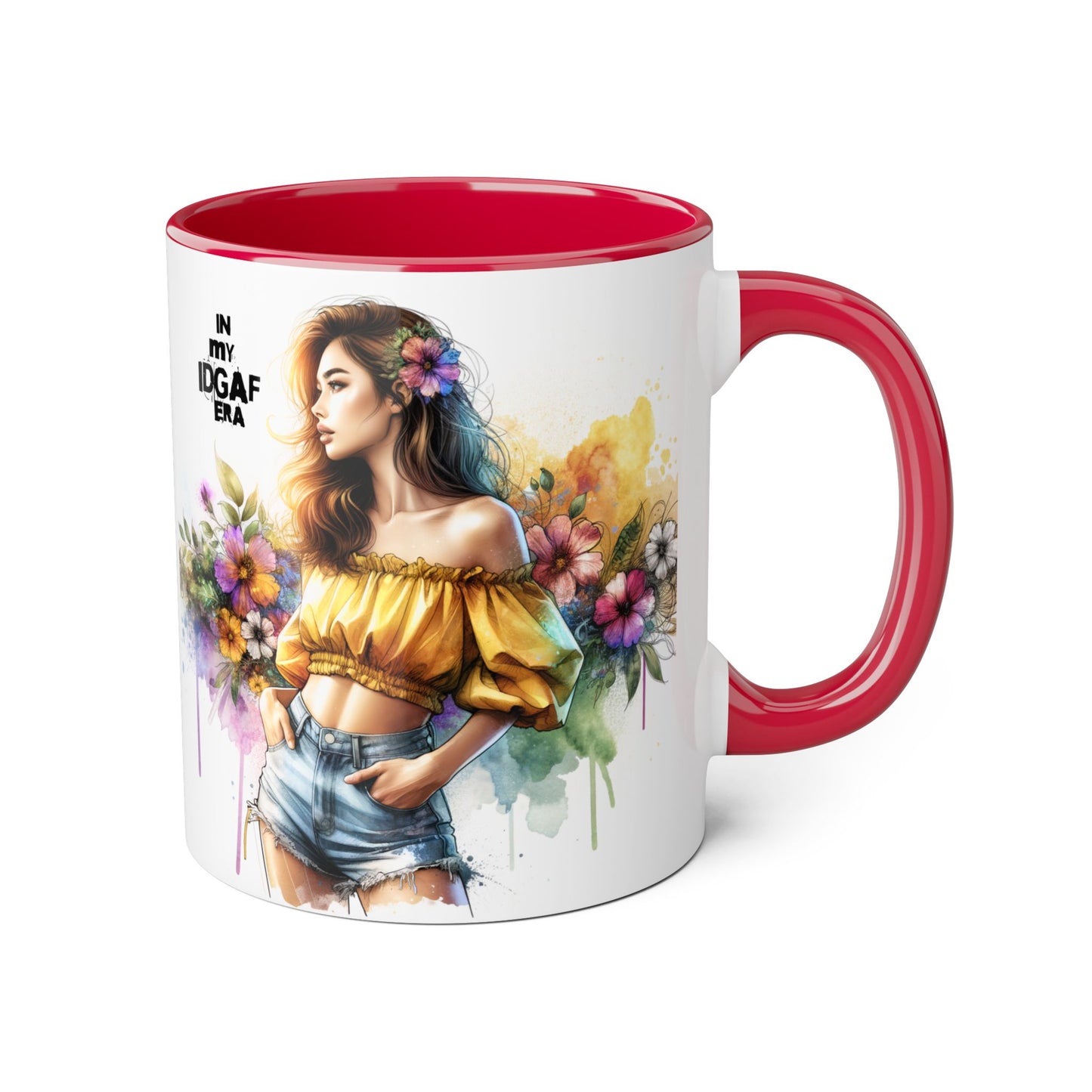 Colorful IDGAF Era Accent Mugs, Unique Coffee Cup for Bold Souls, Gifts for Women, Floral Design Mugs, Fun Cafe Mugs