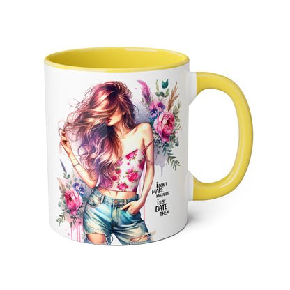 I Don't Make Mistakes, I Date Them Bohemian Floral Accent Mug, 11oz - Perfect Gift for Women, Art Lover Mug, Cute Coffee Cup, Birthday Gift, Home Decor