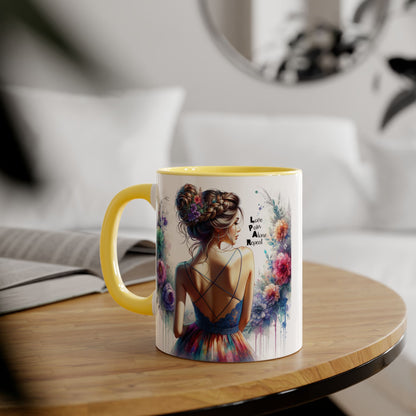 Floral Accent Mug - Vibrant Coffee Cup, Gift for Her, Home Decor, Inspirational Quotes, Art Lover's Mug, Tea Lover's Gift