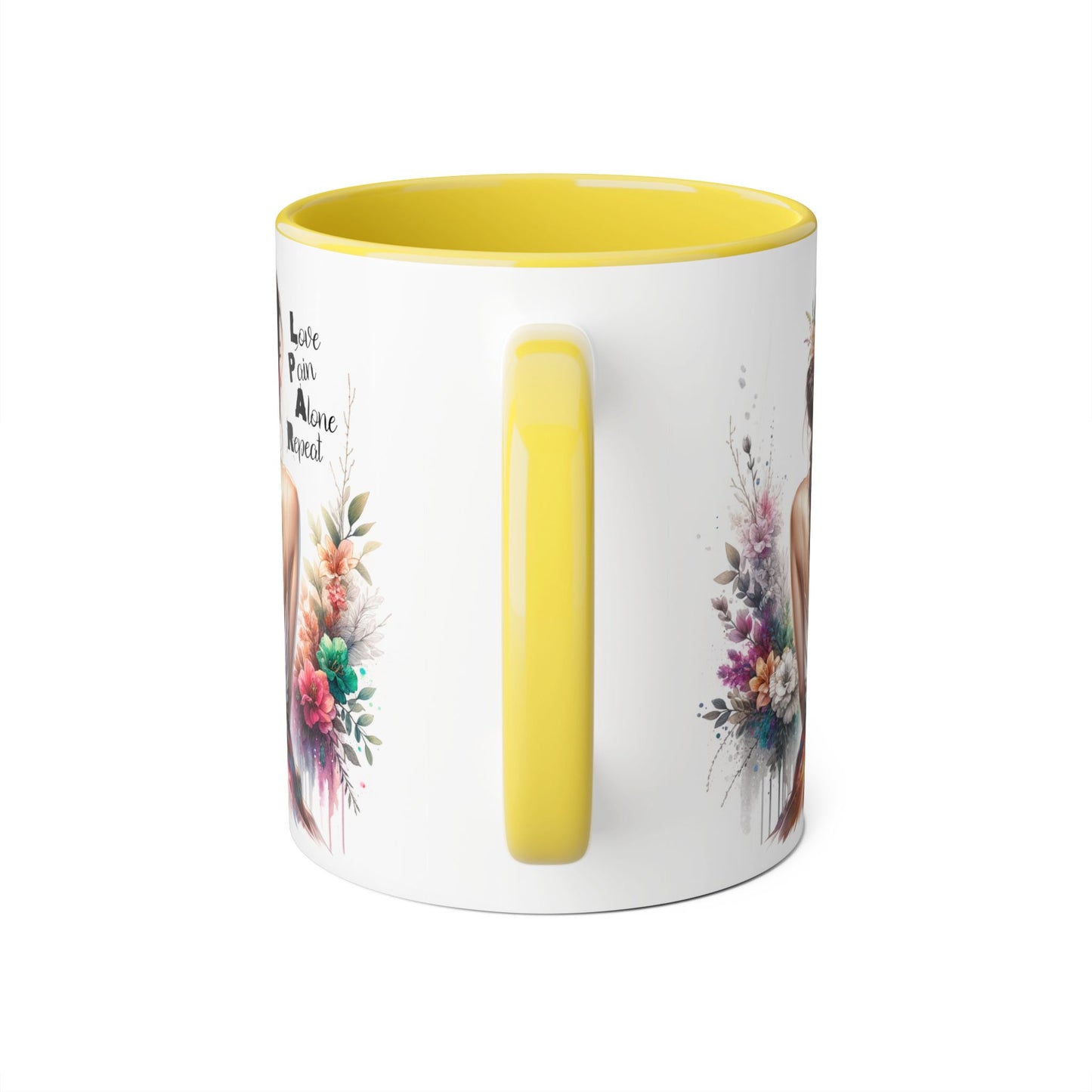 Beautiful Floral Accent Mug, Inspirational Coffee Cup, Love Pain Alone Repeat, Gift for Her, Home Decor, Bohemian Style