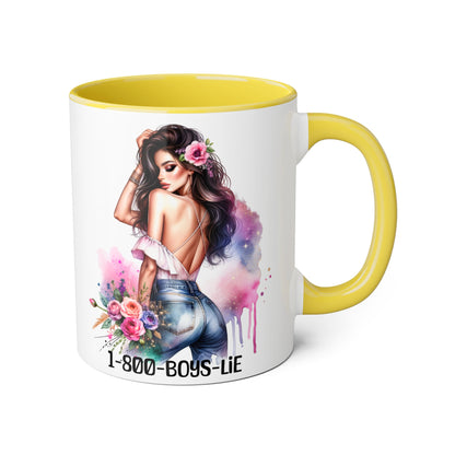 Stylish Accent Mugs, 11oz - Fun Gift for Friends, 1-800-BOYS-LIE, Coffee Lover Present, Unique Mug for Selfies