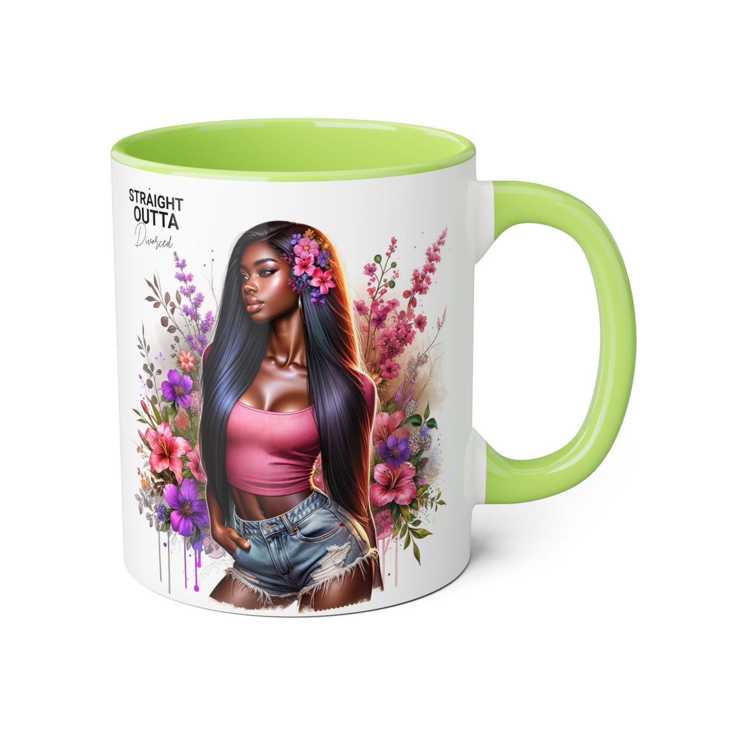 Straight Outta Divorced Humoristic Floral Accent Mug