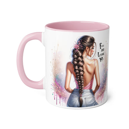Empowerment Accent Mug, 11oz - Free And Loving Me Design, Inspirational Gift, Coffee Lovers, Self-Love, Artistic Home Decor, Feminine Vibe