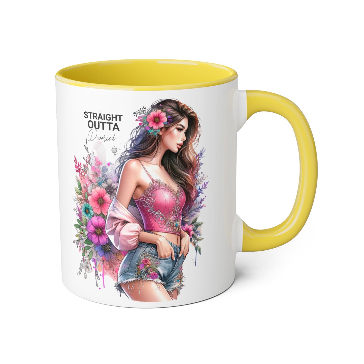 Straight Outta Divorced Humoristic Floral-Inspired Accent Mug, Perfect for Gifts, Home Decor, Coffee Lovers, Tea Enjoyers
