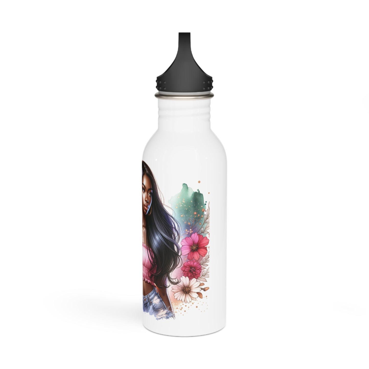 I Am My Own Happily Ever After Inspirational Floral Stainless Steel Water Bottle | Unique Artwork & Positive Quote