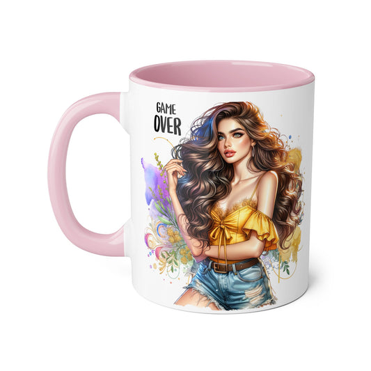 Game Over Accent Mug, 11oz Coffee Cup for Gaming Lovers, Unique Gift for Her, Fun Drinkware for Celebrations, Stylish Tea Mug