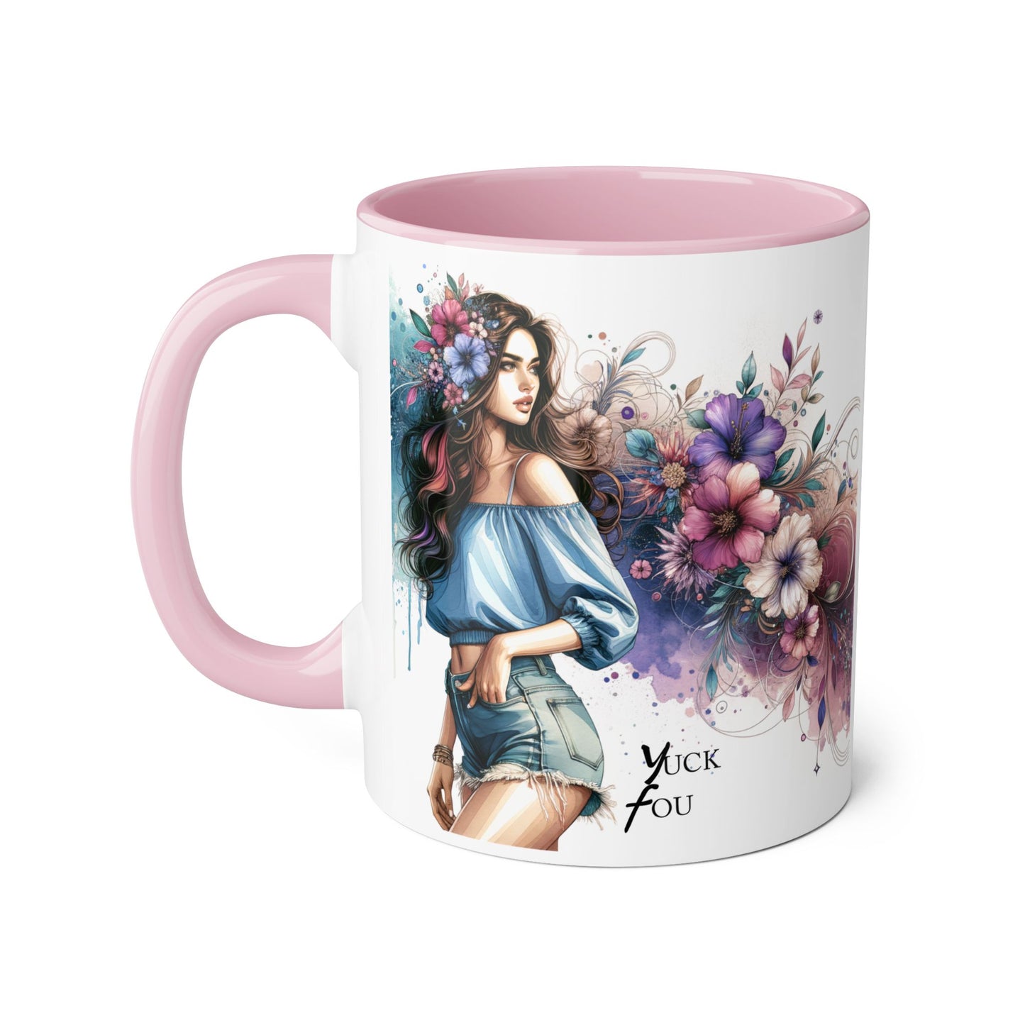 Yuck Fou Bohemian Floral Accent Mug, 11oz Coffee Cup for Art Lovers, Unique Gift for Birthdays, Mother's Day, Relaxation Tea, Decor