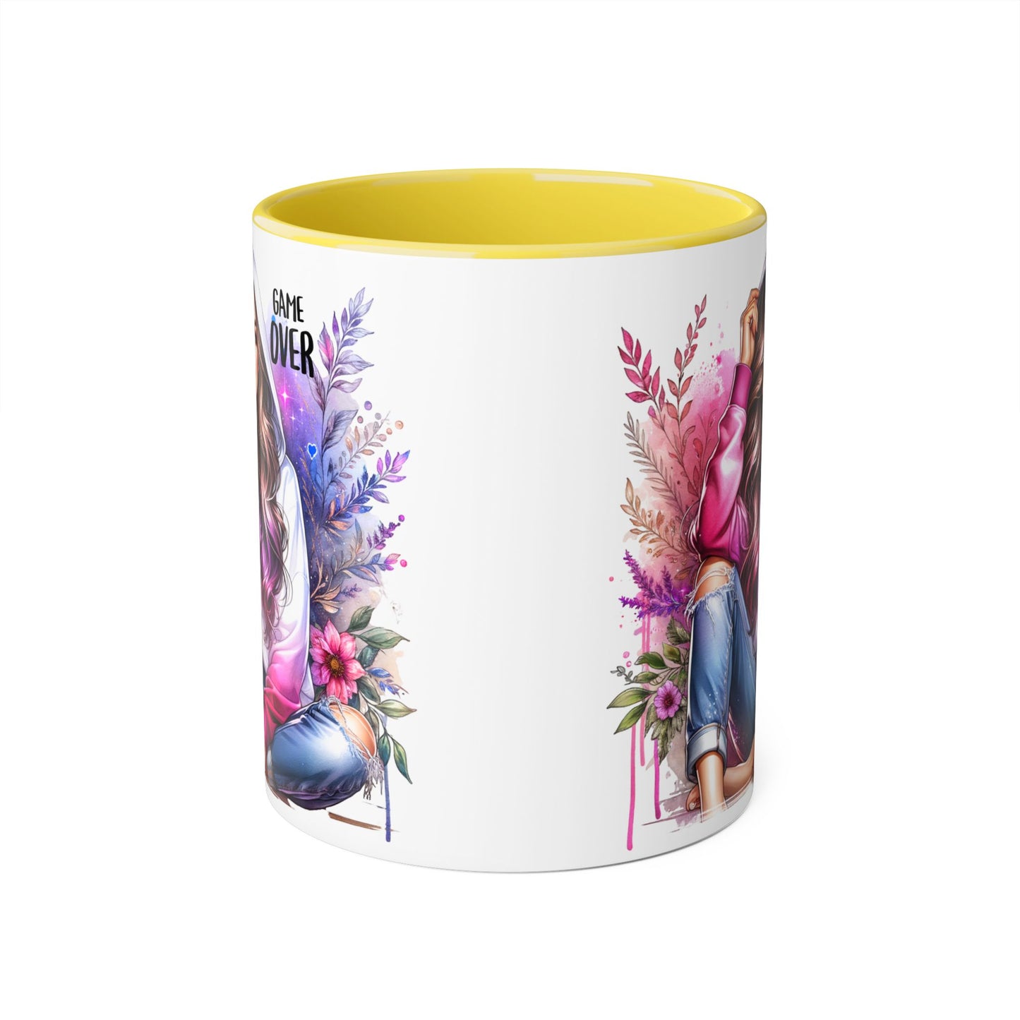 Stylish Gamer Mug, Game Over Coffee Cup, Floral Art Drinkware, Cute Gift for Gamers, Trendy Ceramic Tea Mug