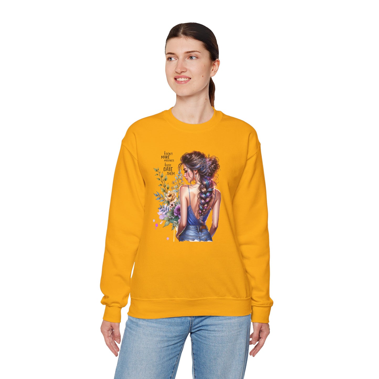 I Don`t  Make Mistakes, I Just Date Them Floral Illustration Crewneck Sweatshirt, Cozy Gift for Her, Casual Fashion, Spring Wardrobe Essential, Art Lover Apparel