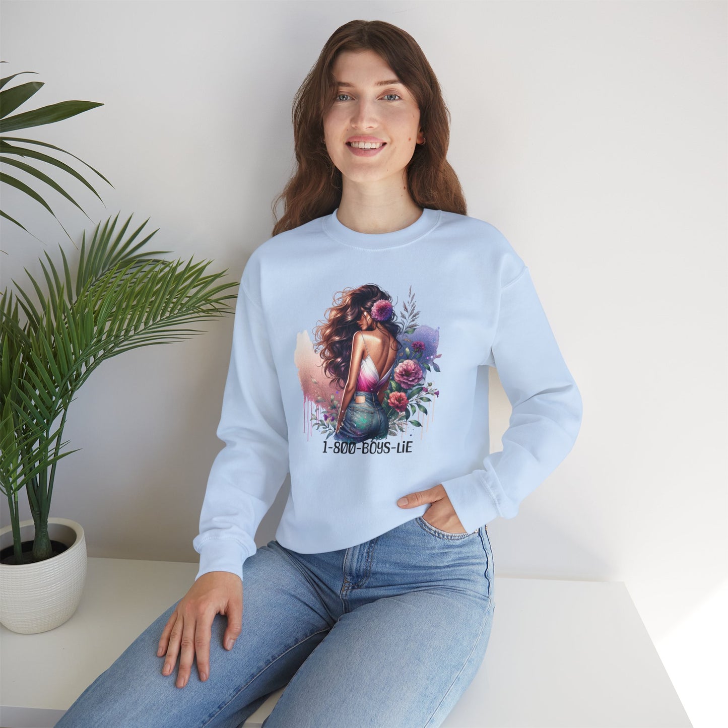 1-800-Boys-Lie Boss Babe Floral Sweatshirt | Unisex Comfortable Crewneck, Trendy Gift for Her, Affirmation Clothing, Cozy Fashion