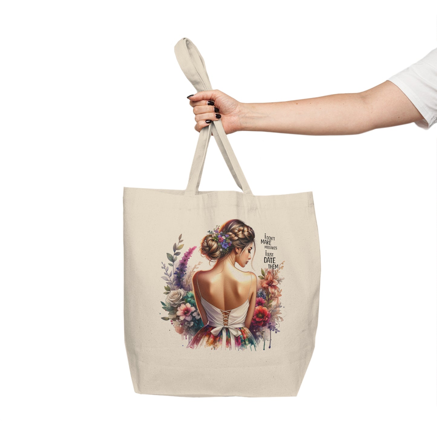 I Don`t Make Mistakes, I Just Date Them Floral Quote Canvas Tote Bag, Inspirational Tote, Eco-Friendly Shopping Bag, Gift for Her, Mother's Day Tote