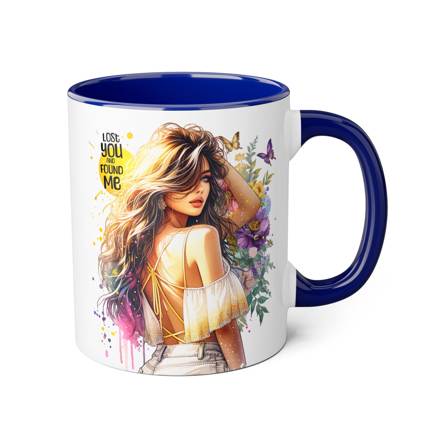 Lost You Found Me Accent Mug, Inspirational Coffee Cup, Gift for Her, Floral Art, Unique Drinkware, Birthday Mug