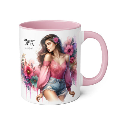 Straight Outta Divorced Humoristic Stylish Accent Mug, Floral Coffee Cup, Gifts for Her, Straight Outta, Unique Art Mug, Home Decor, Birthday Present