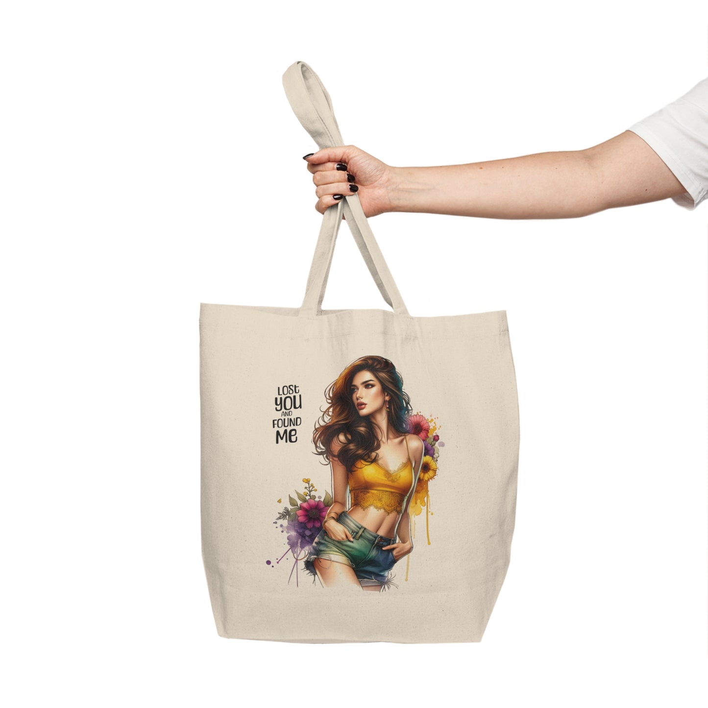 Lost You and Found Me Floral Art Canvas Tote Bag for Shopping, Love You Beyond Me, Eco-Friendly Grocery Tote, Stylish Beach Bag, Woman's Gift