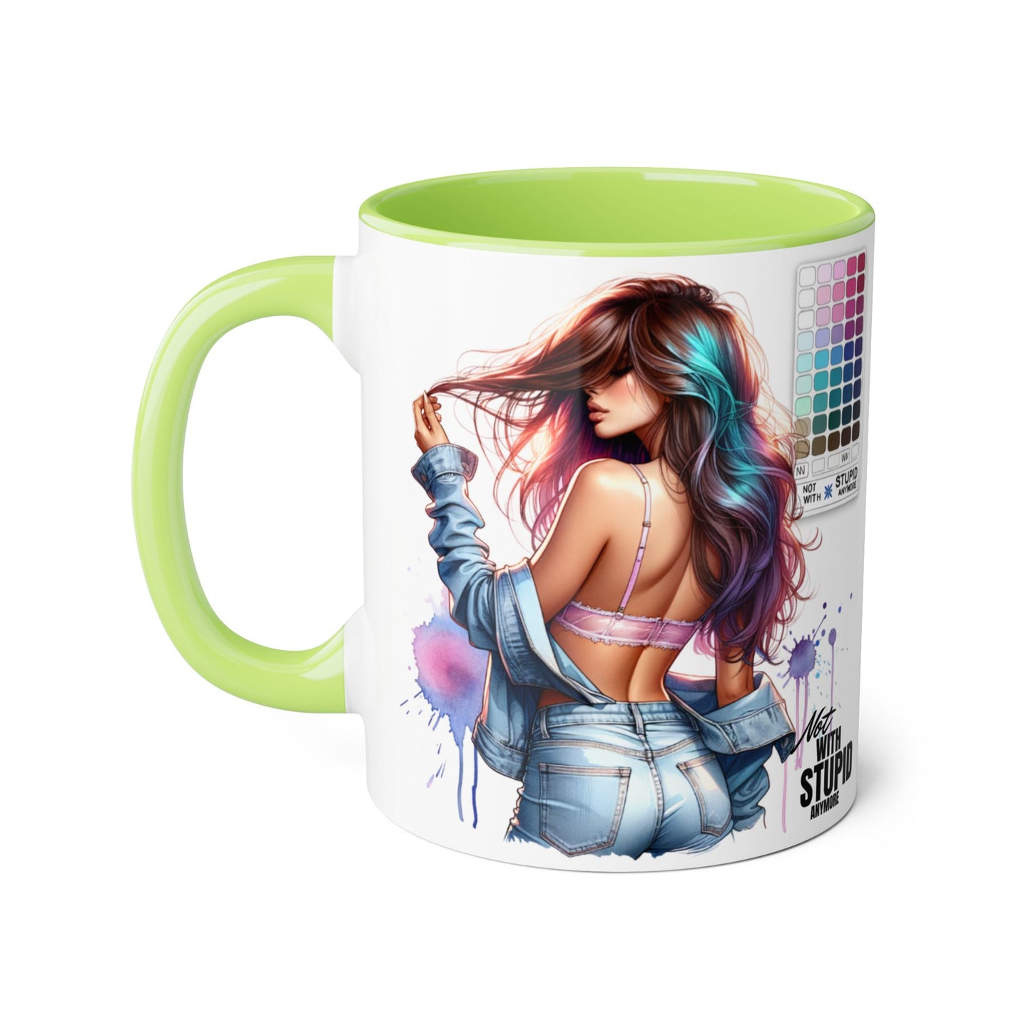 Not With Stupid Anymore Humoristic Vibrant Accent Mug - Perfect Gift for Creative Souls, Quirky Coffee Lover, Art Enthusiast, Birthday, or Just Because