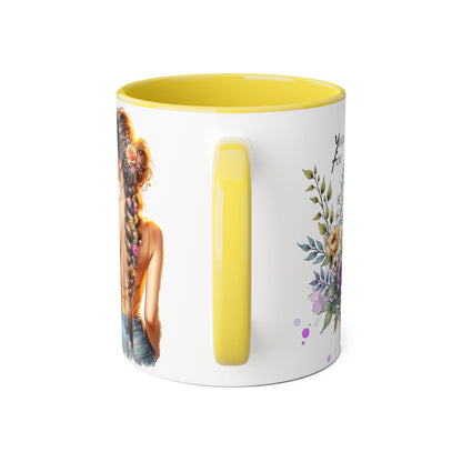 Yuck Fou Stylish Flower Girl Accent Mug, 11oz Coffee Cup, Unique Gift, Home Decor, Floral Mug for Friends, Mothers Day, Inspirational Quotes