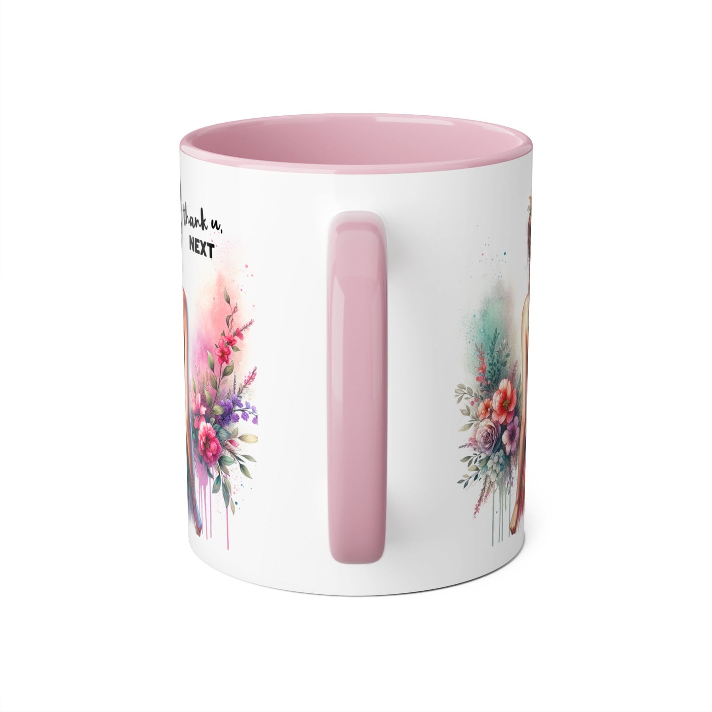 Thank U, Next Artistic Floral Accent Mug, Thank U Next Coffee Cup, Colorful Tea Mug, Gift for Her, Inspirational Art Drinkware