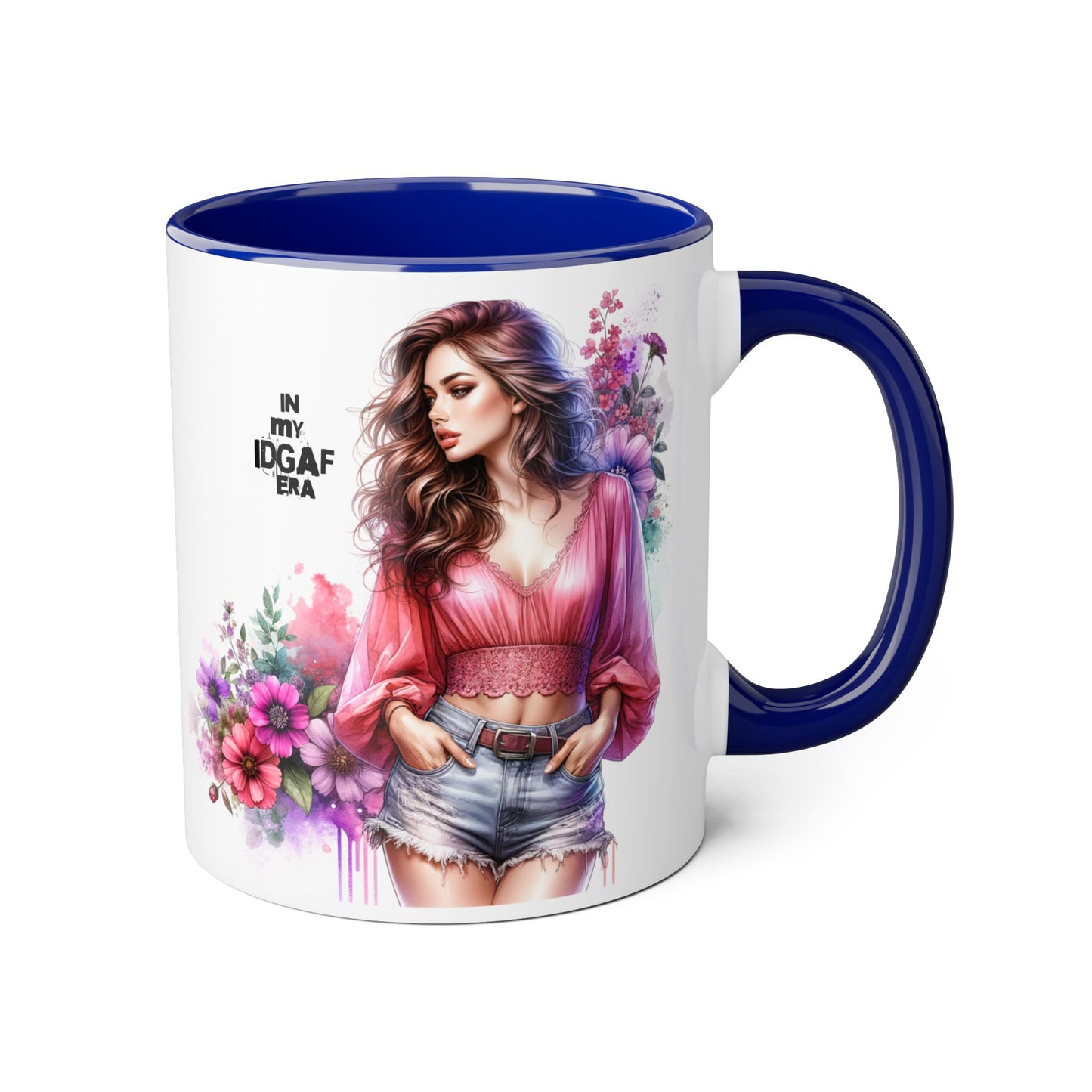 Floral IDGAF Accent Mug - Coffee Cup, Gift for Her, Trendy Mug, Unique Kitchen Decor, Flower Design