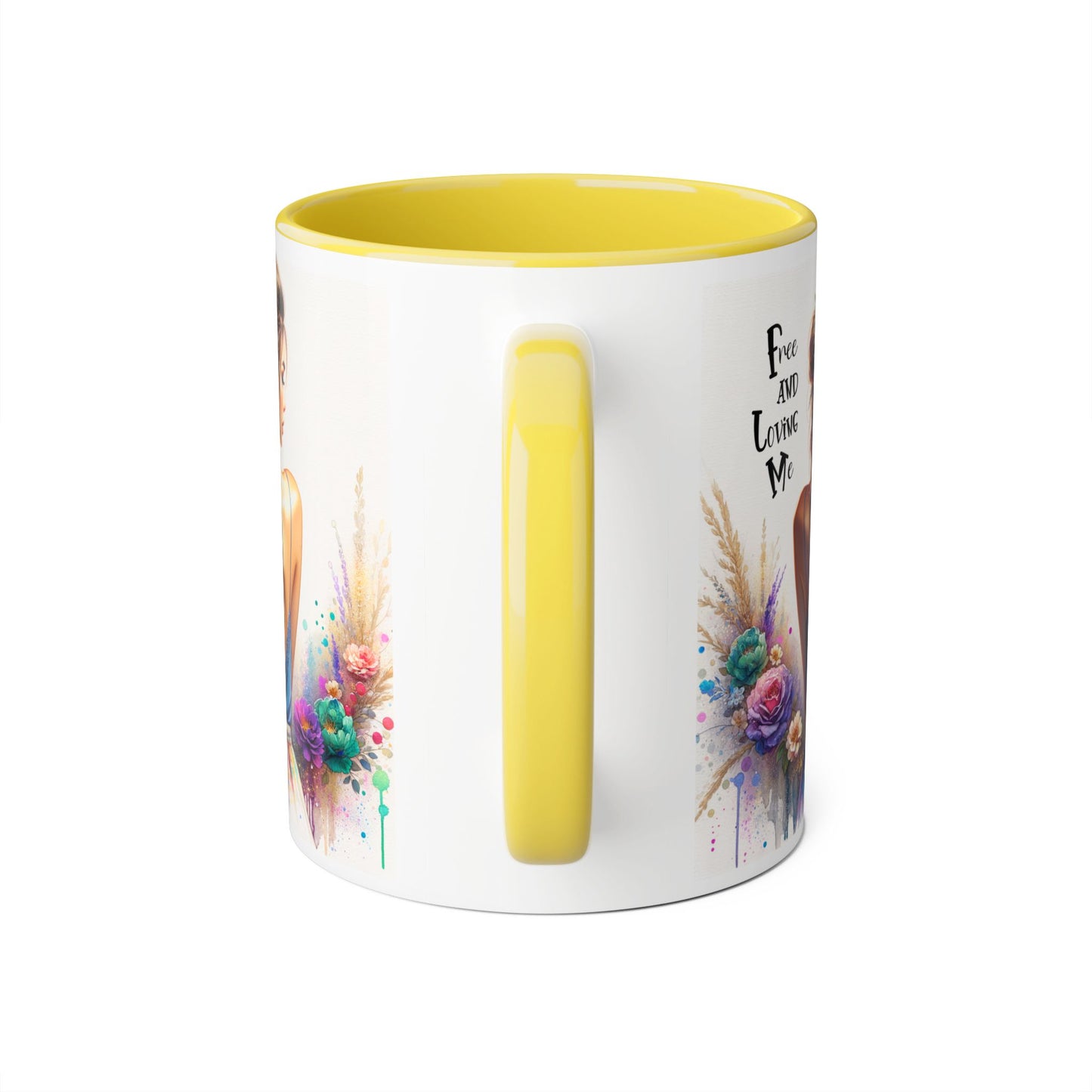 Free and Loving Me Floral Freedom Accent Mug - Inspirational Coffee Cup, Gift for Her, Artist Mug, Tea Lover's Cup, Home Decor