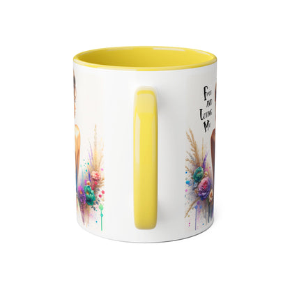 Free and Loving Me Floral Freedom Accent Mug - Inspirational Coffee Cup, Gift for Her, Artist Mug, Tea Lover's Cup, Home Decor