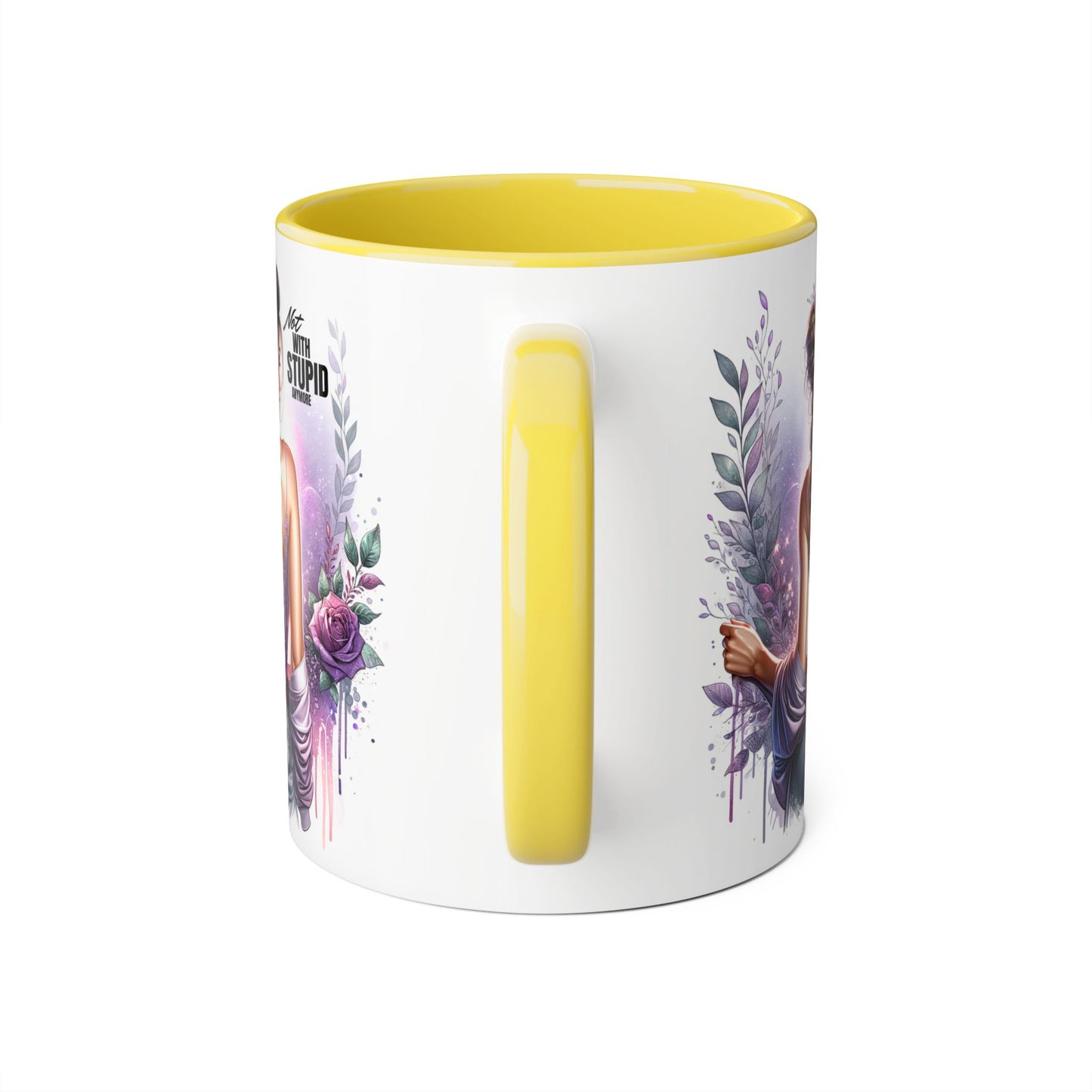 Not With Stupid Anymore Humoristic Bohemian Accent Mug, Artful Coffee Cup for Unique Gifts, Decorative Drinkware, Home Decor, Thoughtful Present