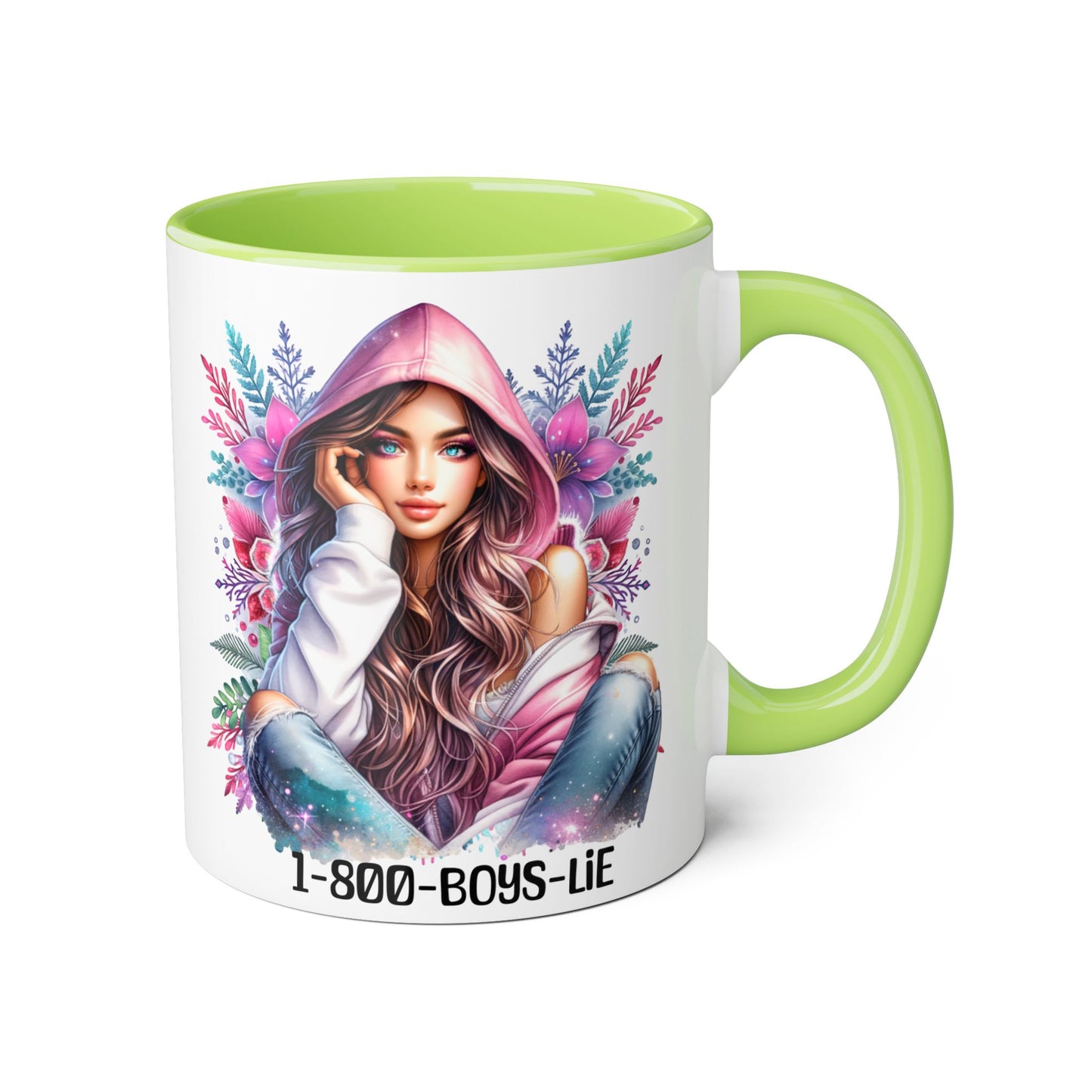 1-800-BOYS-LIE Accent Mug, Floral Coffee Cup, Funny Gift for Her, Unique Tea Mug, Cute Lover's Present