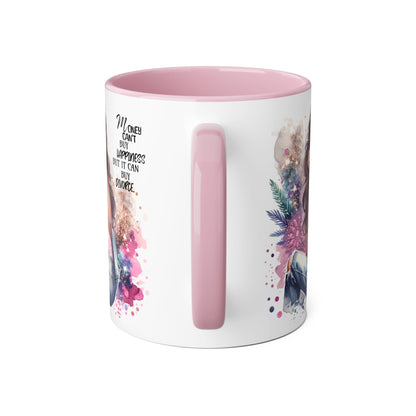 Money Can't Buy Happiness But It Can Buy Divorce Humoristic Artistic Inspirational Mug, Stylish Coffee Cup for Motivation, Unique Gift for Friends, Home Décor, Floral Design