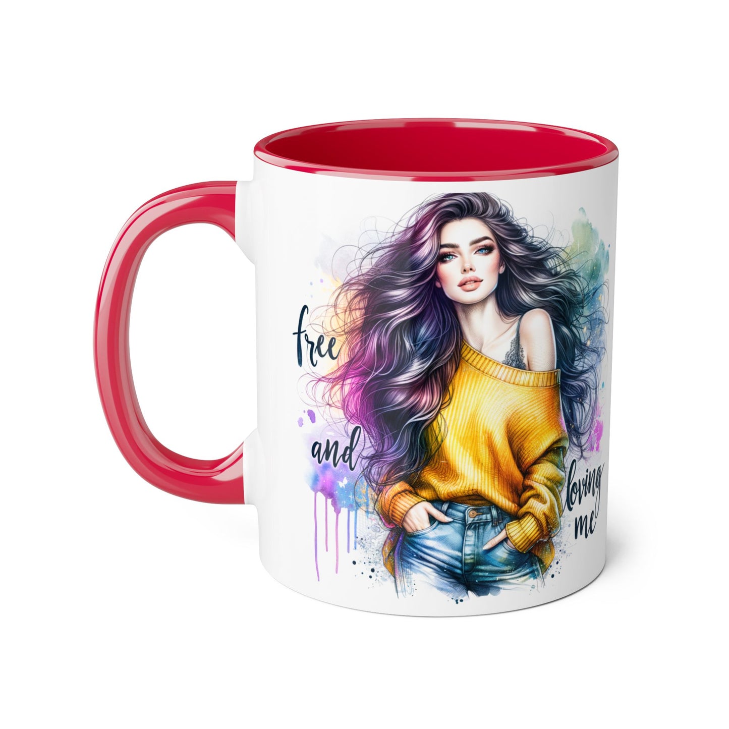 Colorful Inspirational Accent Mug, Free and Loving Me Coffee Cup, Artistic Drinkware Gift for Her, Vibrant Daily Motivation, Birthday [...]