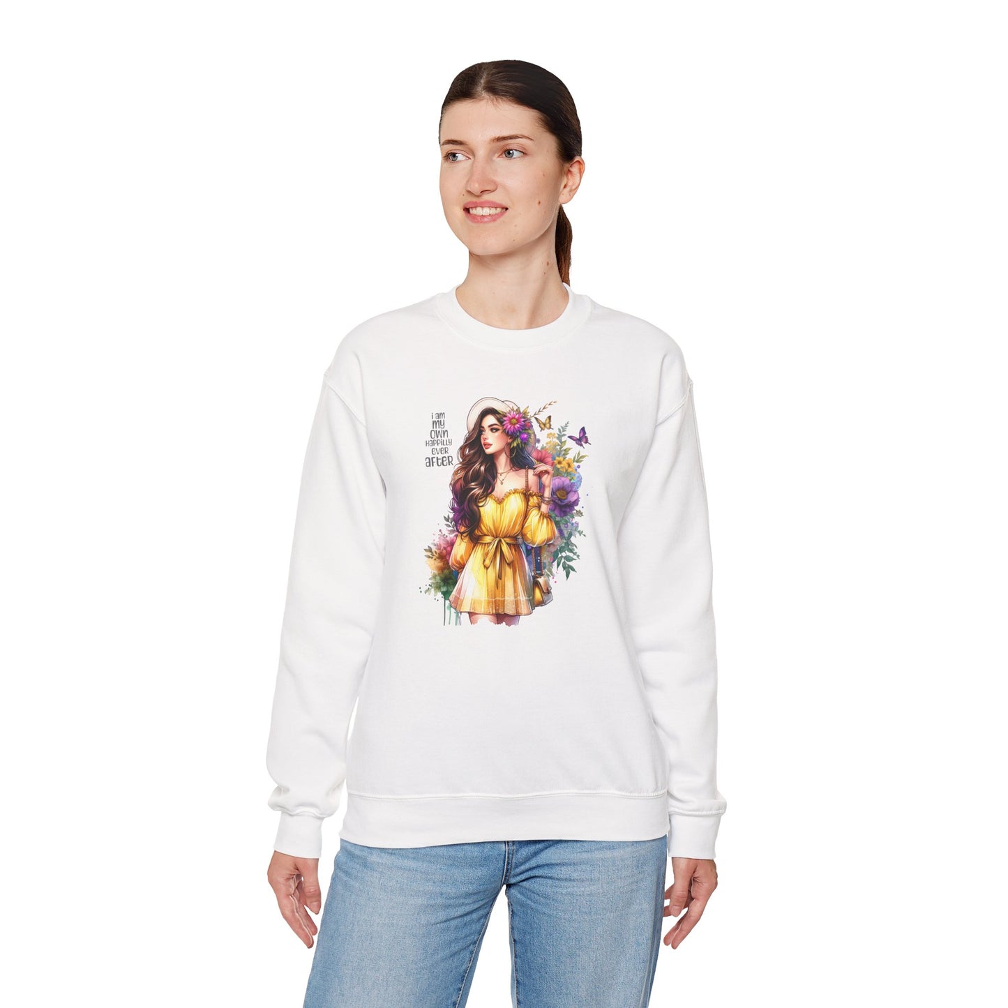 I Am My Own Happily Ever After  Floral Goddess Crewneck Sweatshirt - Boho Chic, Cozy Style, Perfect for Spring, Gift for Her, Casual Wear, Everyday Comfort