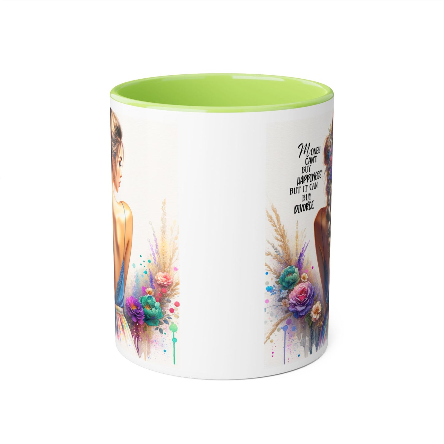 Money Can't Buy Happiness But It Can Buy Divorce Humoristic Empowering Accent Mugs | Inspirational Gift for Women | Unique Coffee Mug | Floral Design | Self-Care Reminder | Motivational Quote